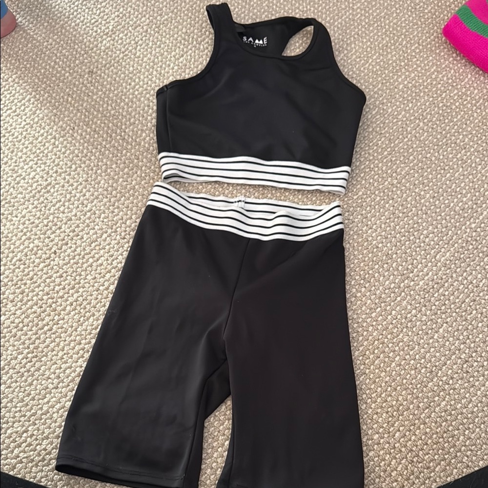 Black and White Striped Athletic Set